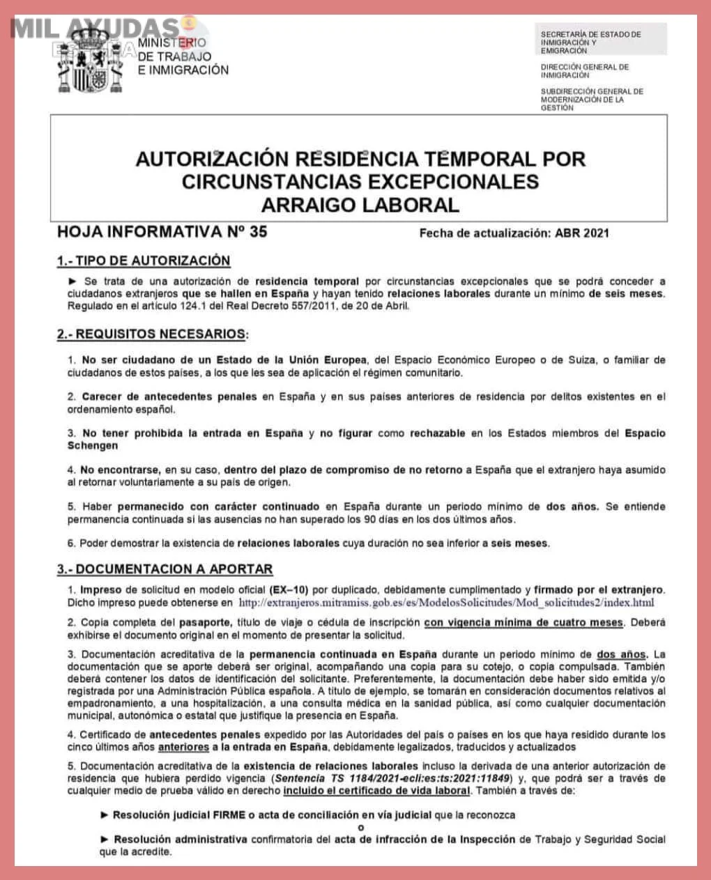 Documentación necesaria para la solicitud