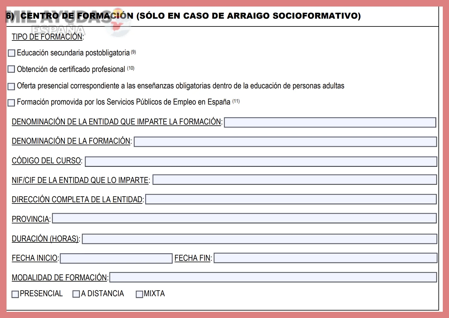 Documentación necesaria para la solicitud